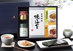 静岡深蒸し銘茶・焼鮭手ほぐし・有明産焼海苔・大森屋ふりかけ詰合せ 3,675円（税込み）